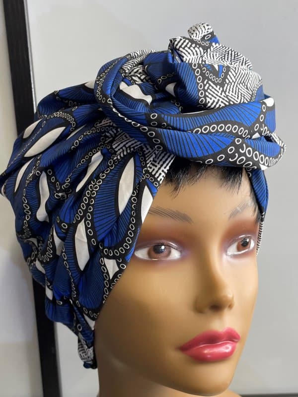 Red/Green/Navy Blue Womens Traditional African Print Knotted Bow Turban Cap Head Wrap