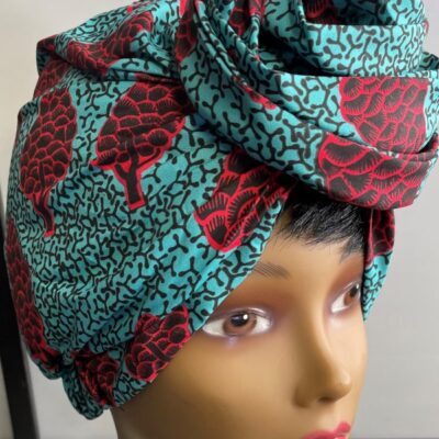 Blue Multi-Coloured African Print Knot Head Wrap