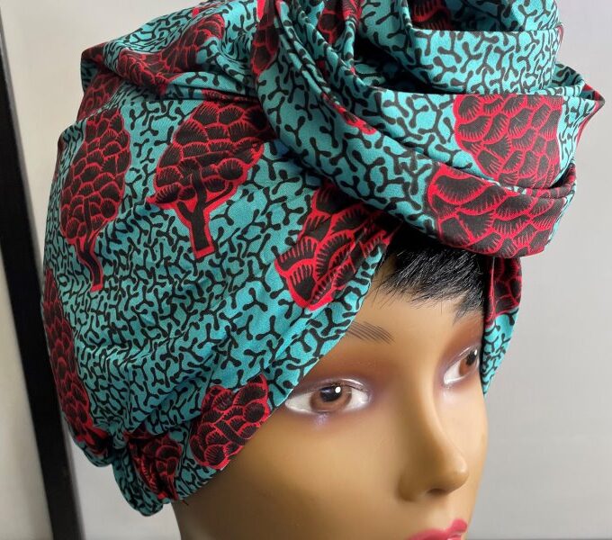 Blue Multi-Coloured African Print Knot Head Wrap