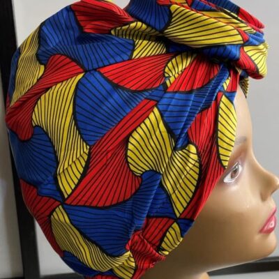 Red Multi-Coloured African Print Knot Head Wrap Turban