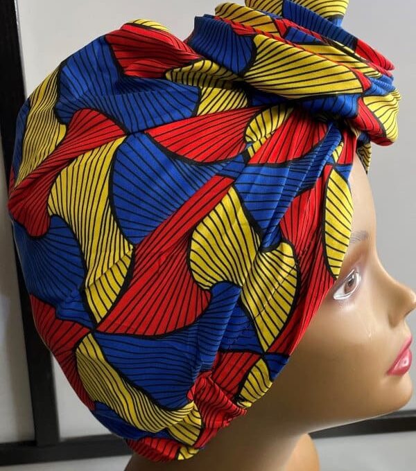 Red Multi-Coloured African Print Knot Head Wrap Turban