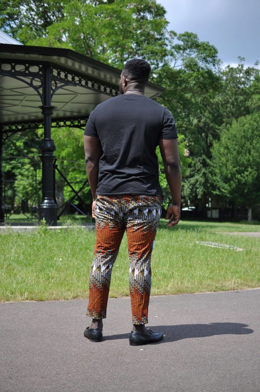 Men's Colourful African Print Skinny Pants / Trousers Back Image