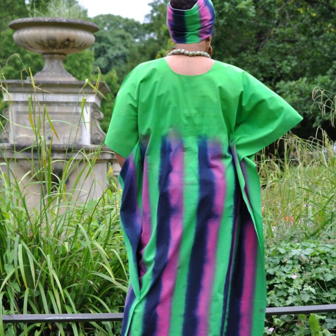 Green Tie Dye Kaftan Dress Plus Head Wrap Set - African Clothing Store