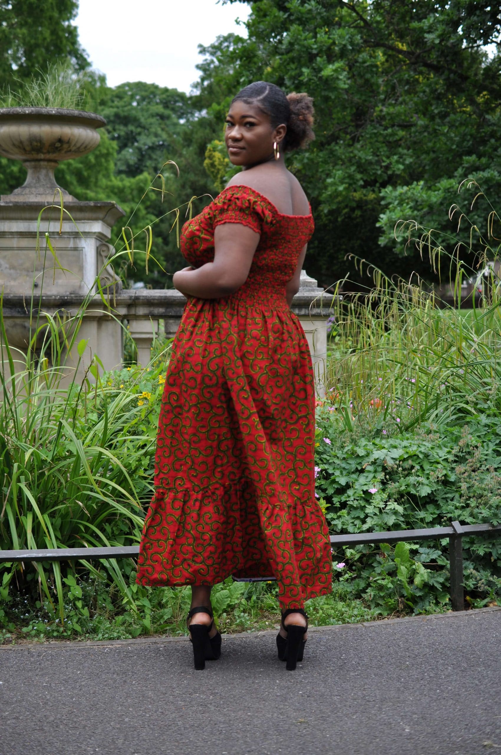Shirred African Print Summer Strap Dress