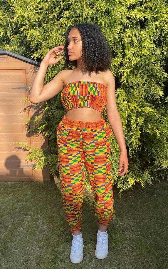 African Kente Bandeau and Joggers Set - African Clothing Store