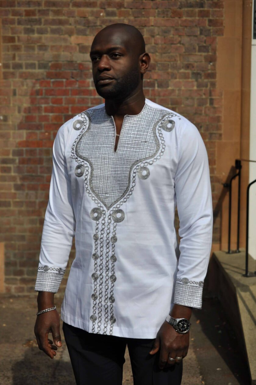 Femi White and Silver African Men's Suit close