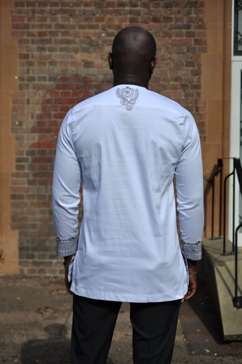 Femi White and Silver African Men's Suit back