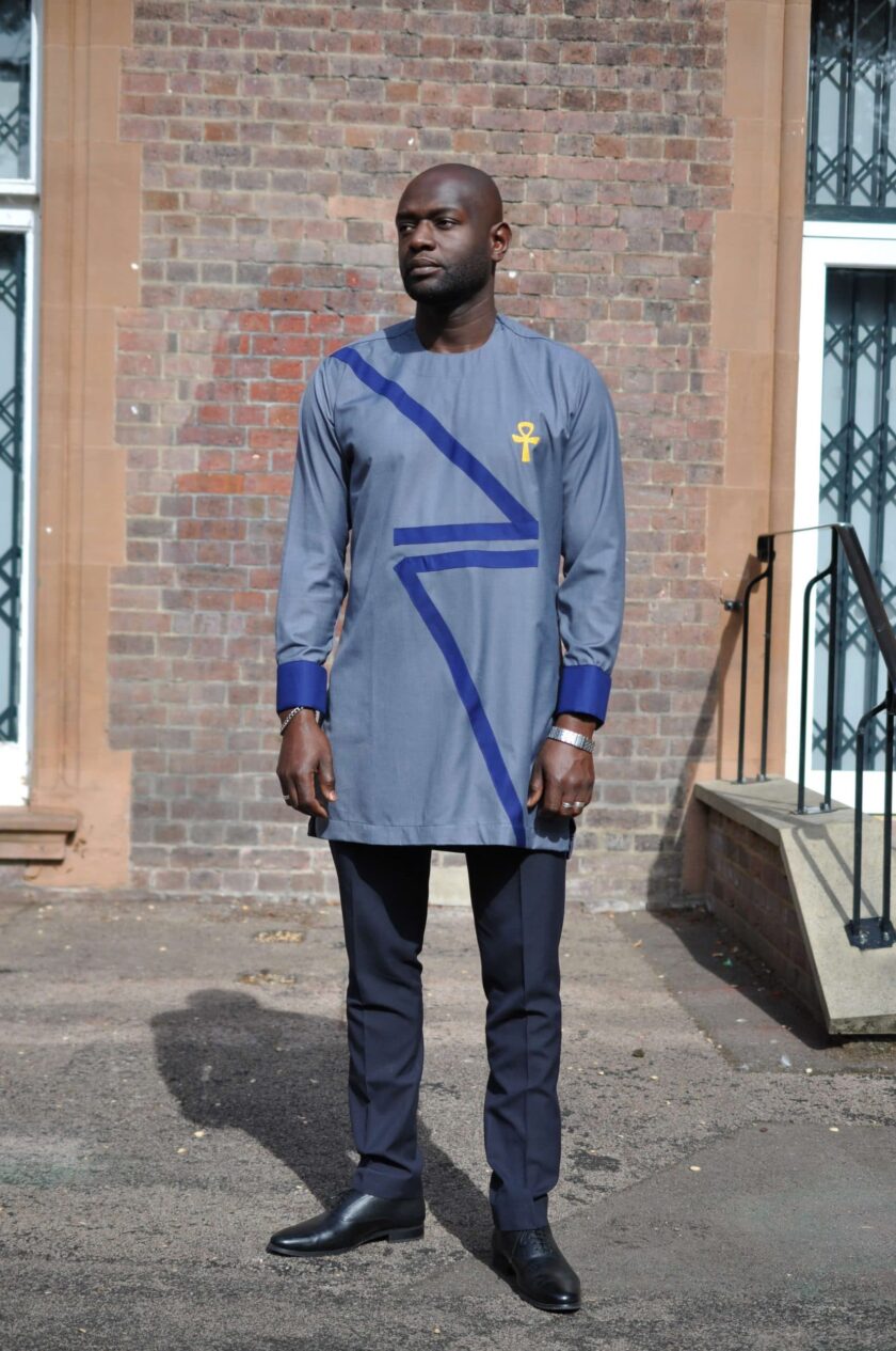 Ankh Grey African Men's Suit blue far