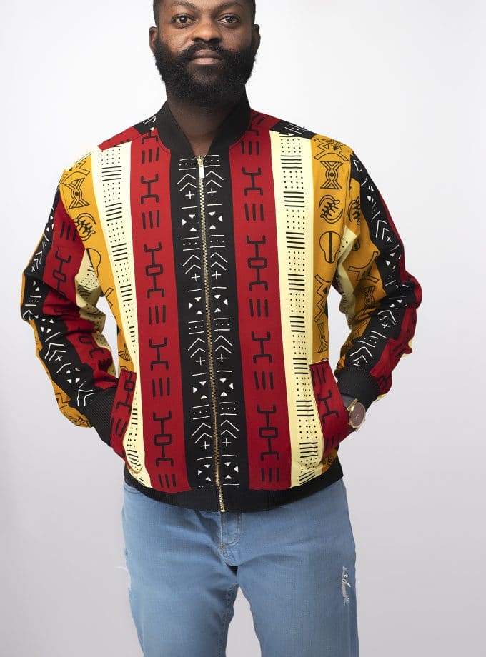 Kimani African Kente Print Bomber Jacket