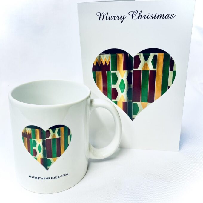 African Kente Heart Mug & Card Gift Set