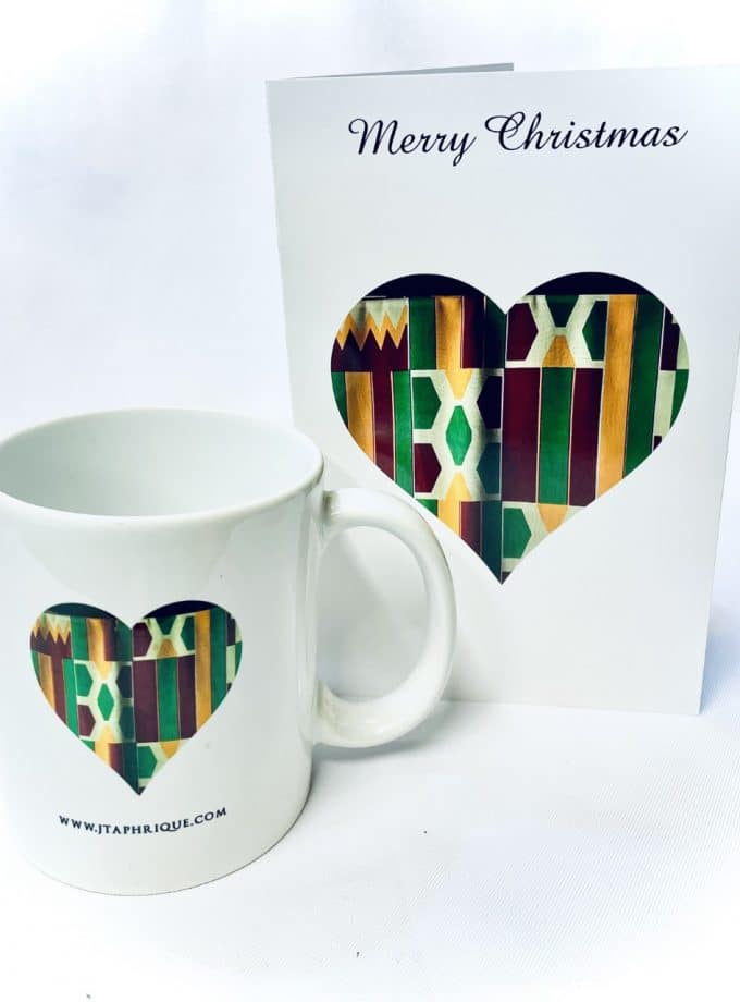 African Kente Heart Mug & Card Gift Set