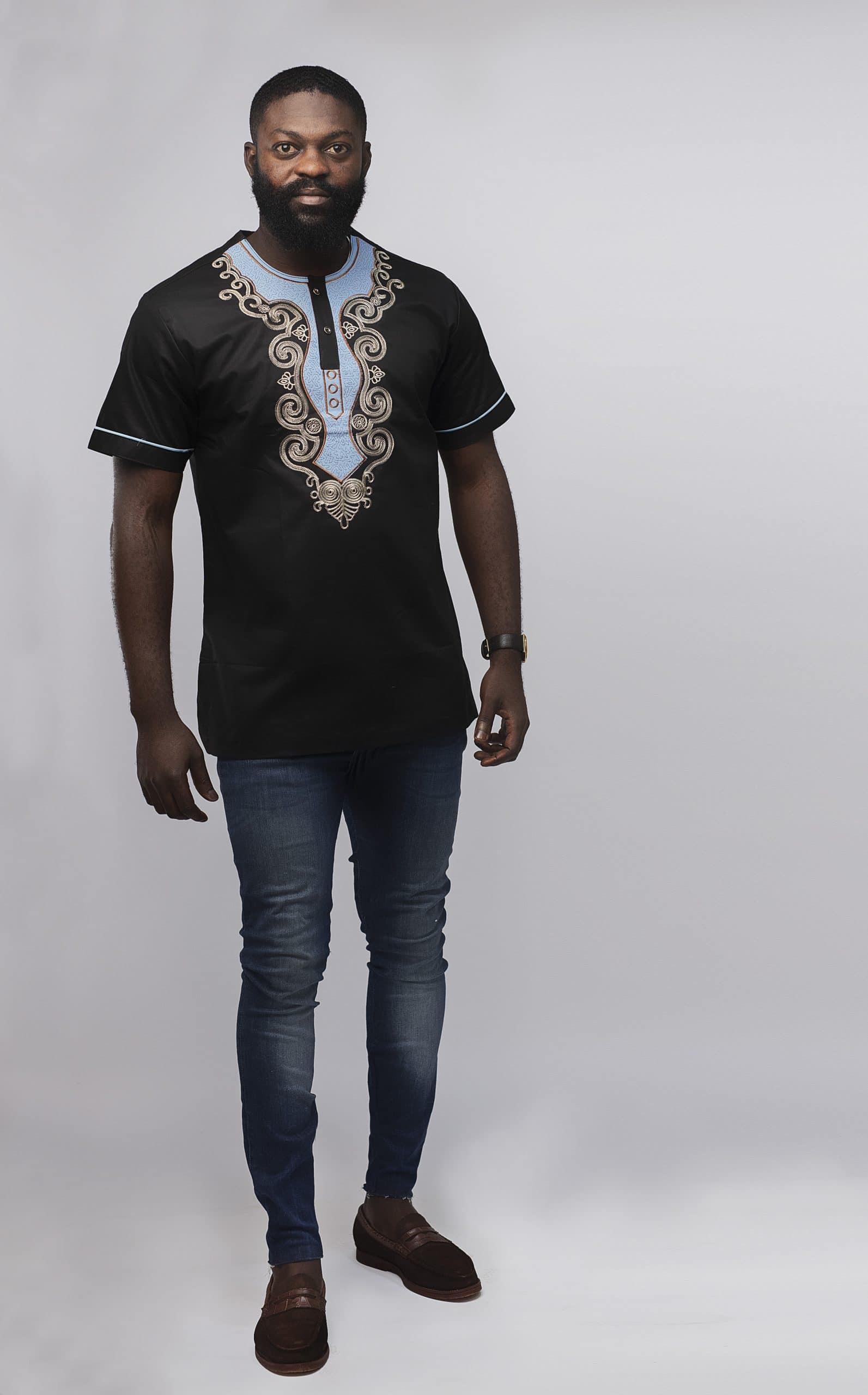straight Moses Slim Fit Embroidered African Shirt