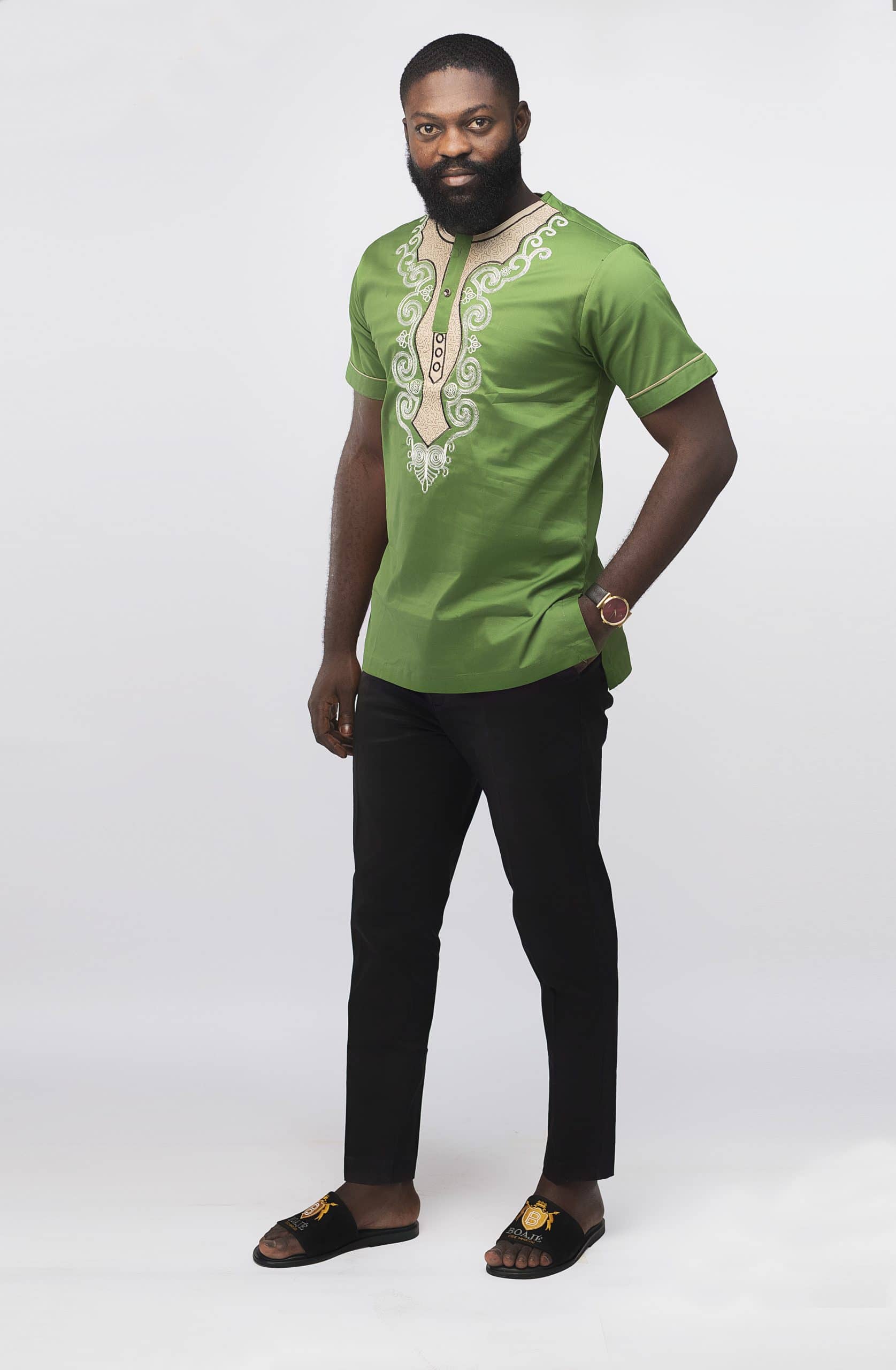 side Makalo Slim Fit Embroidered African Shirt