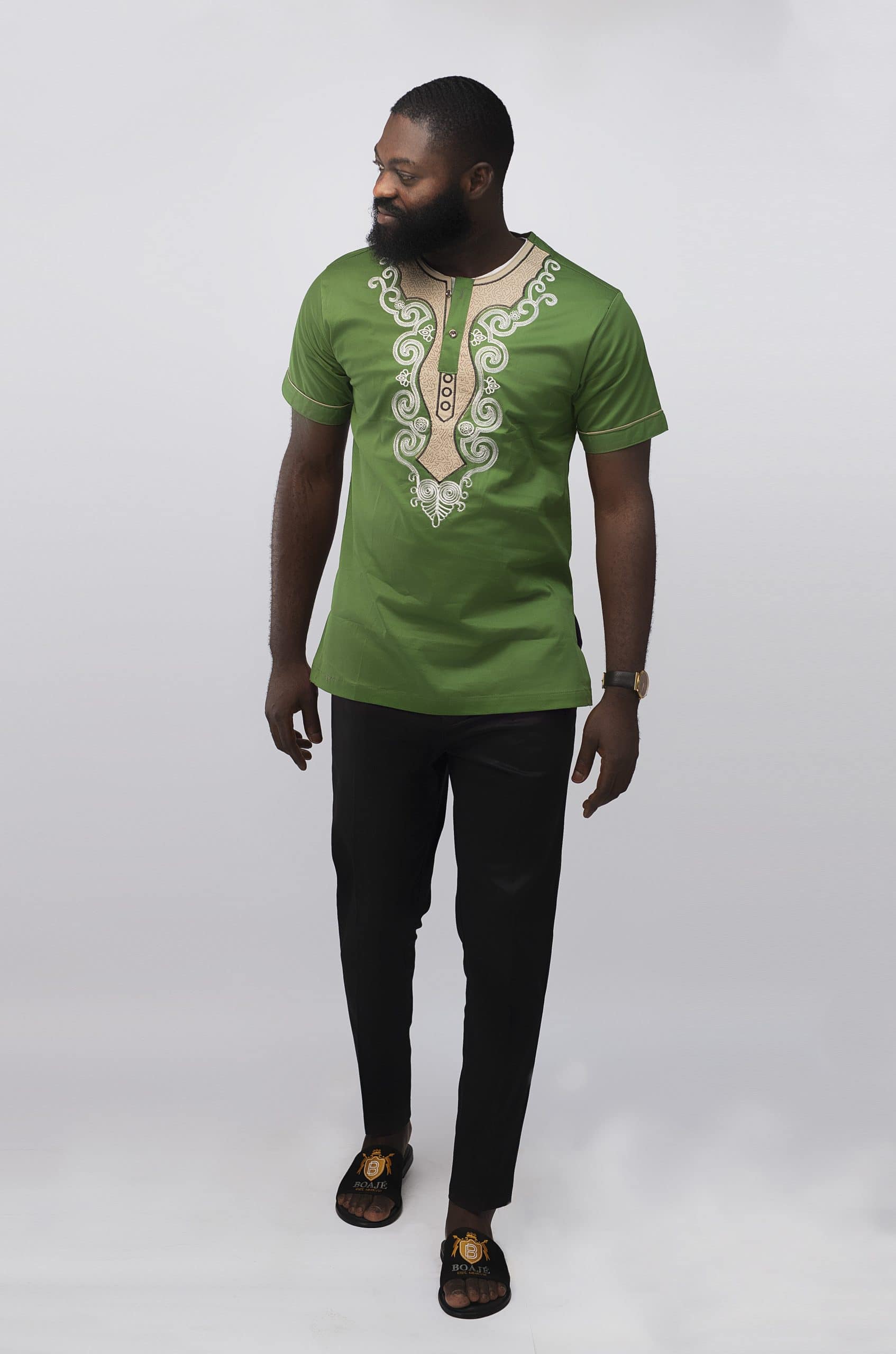 front Makalo Slim Fit Embroidered African Shirt