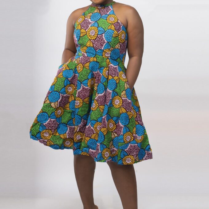 Oluchi African Ankara Collared Midi Dress - African Clothing Store