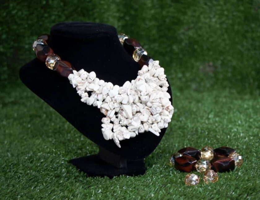 Brown Bead & White Rock Necklace & Bracelet Set