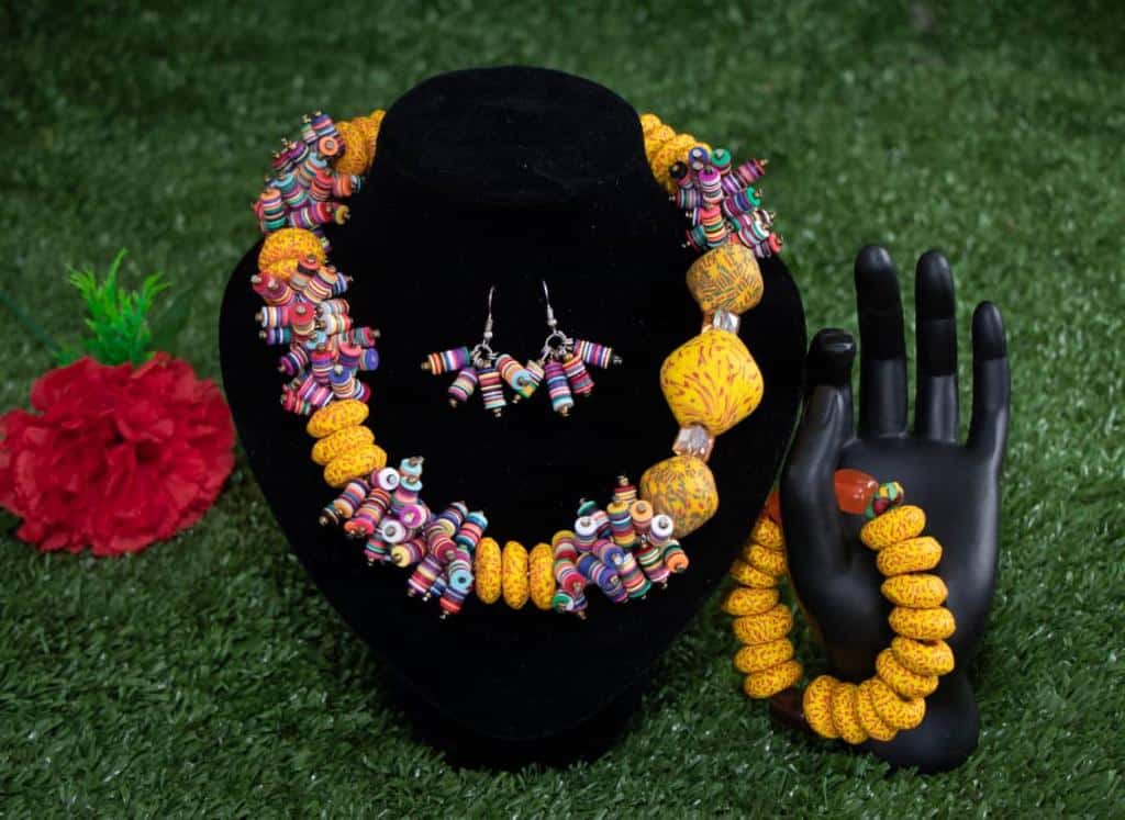 Yellow and Multi Abstract Earring & Necklace Set