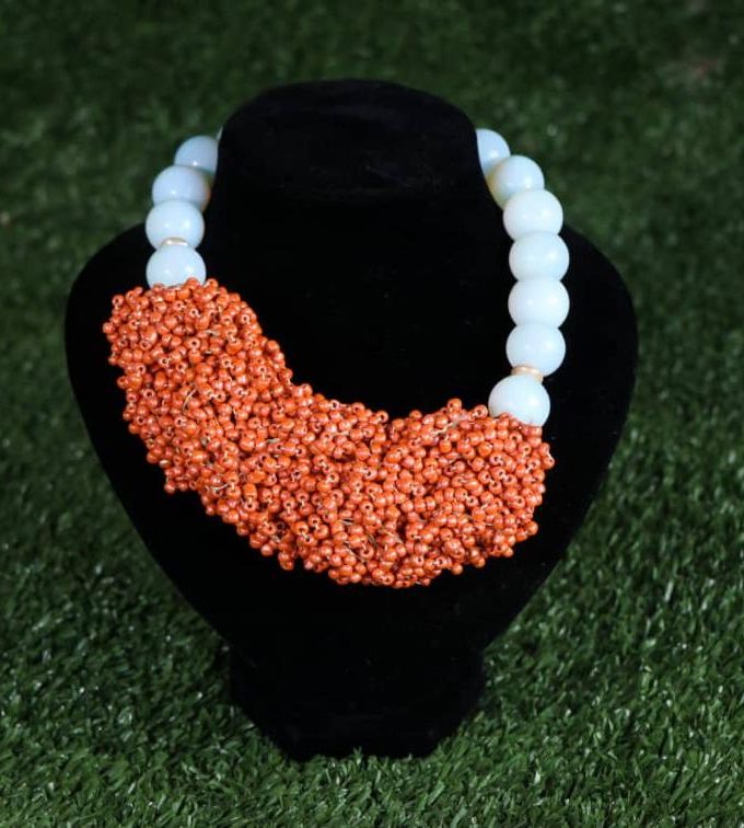 Orange & White Acrylic Beaded Necklace