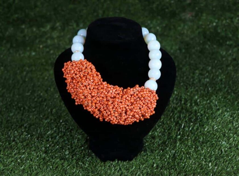 Orange & White Acrylic Beaded Necklace