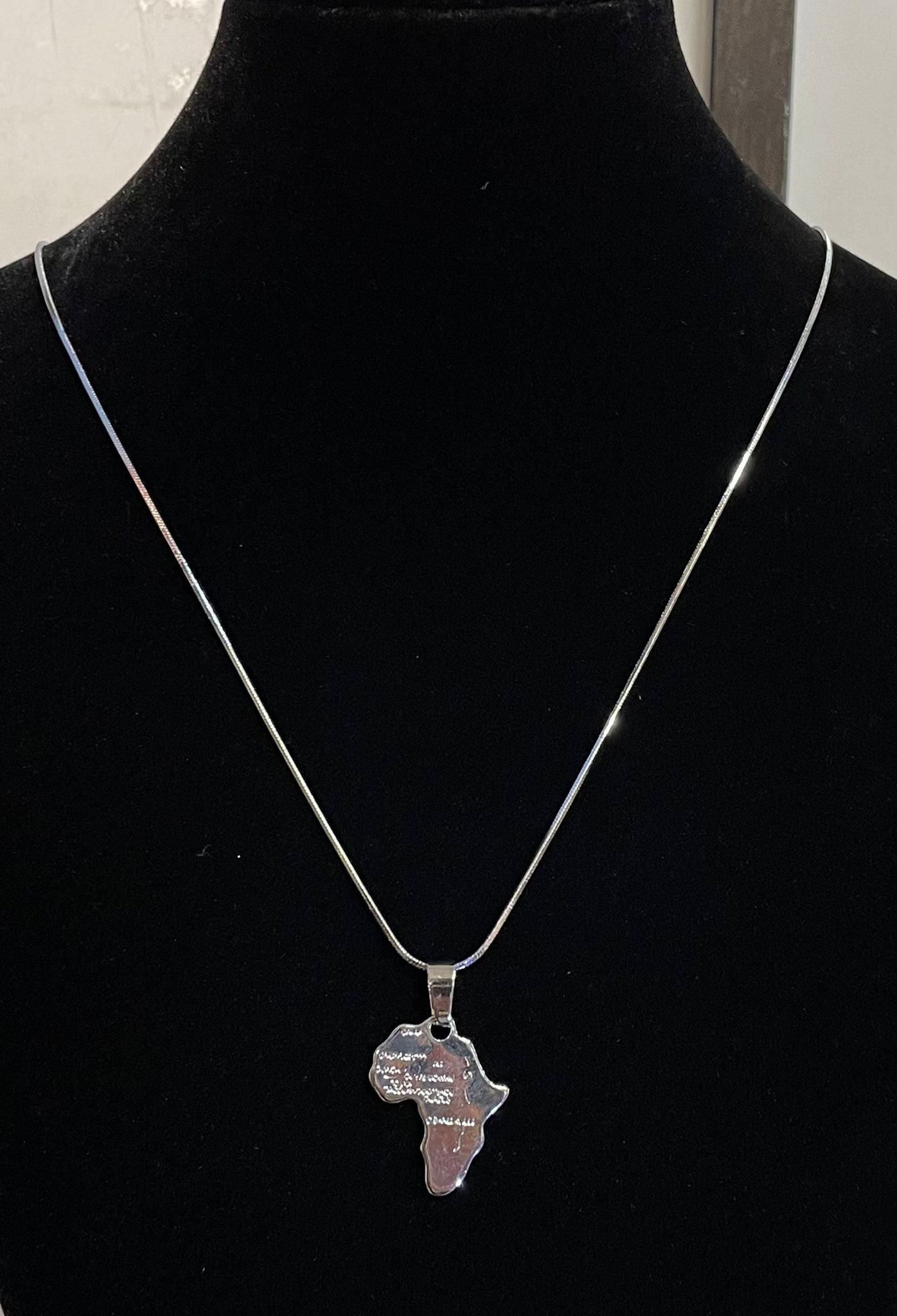 African Shaped Silver Stainless Steel Necklace