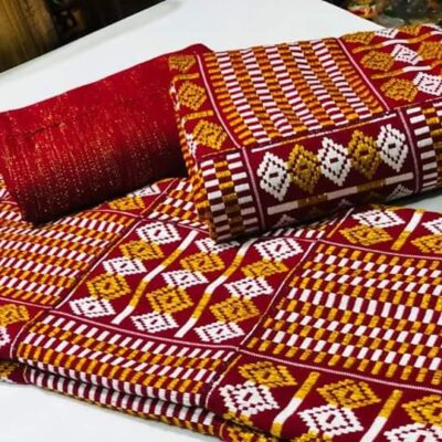 Red/Yellow & White Authentic Handwoven Kente Cloth