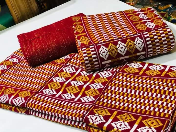 Red/Yellow & White Authentic Handwoven Kente Cloth