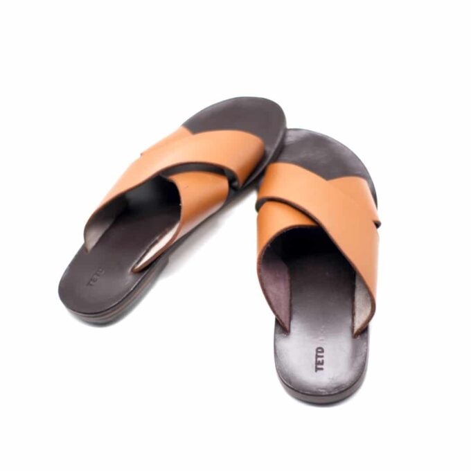 Tedros Tan Cross Strap Leather Sandals