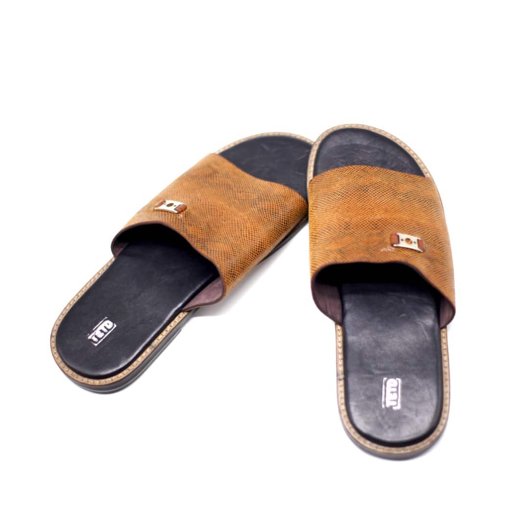 Tafari Men's Leather Snakeskin Style Slide Sandals