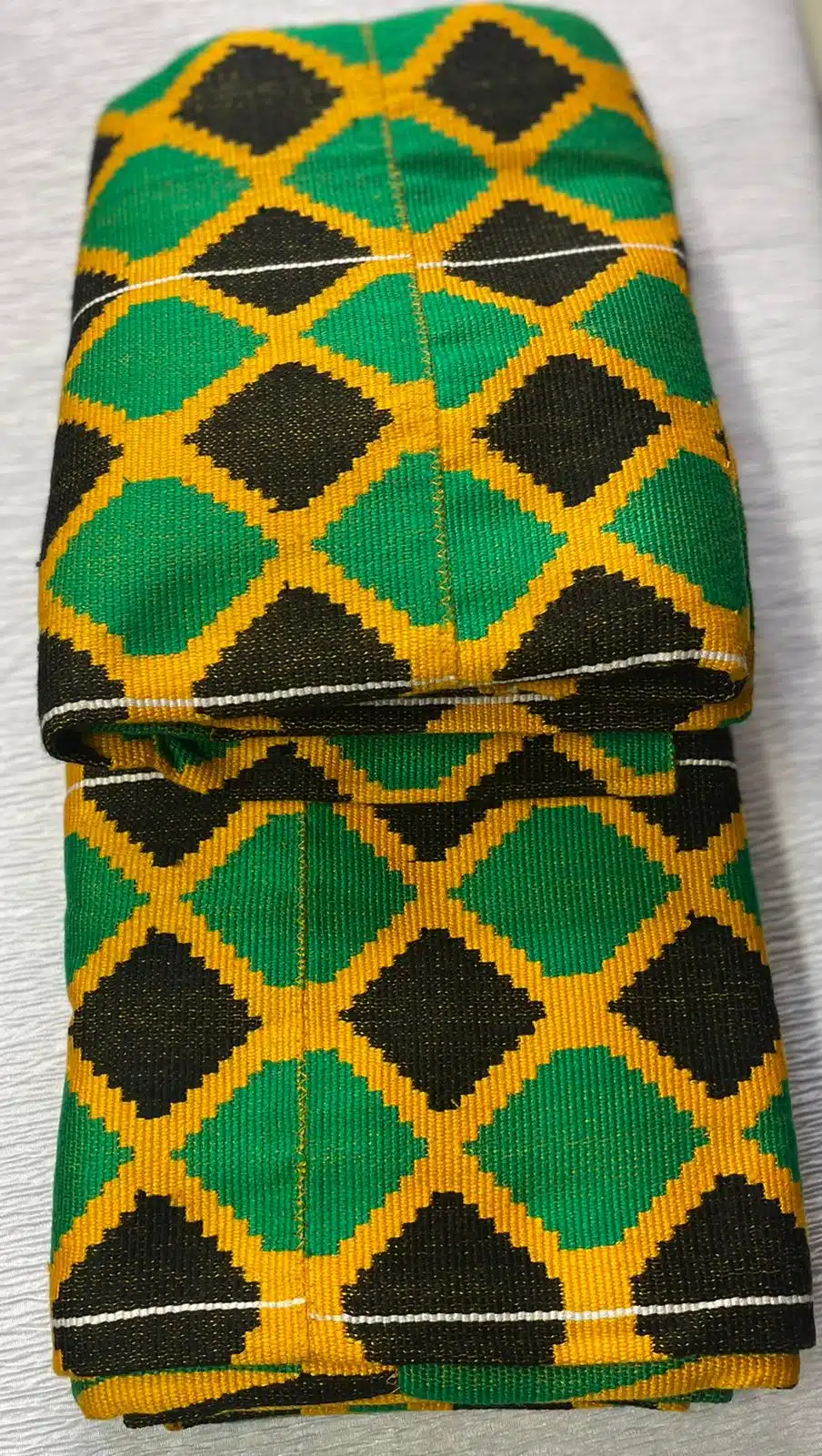 Ghana Kente Fabric Authentic Handwoven Cloth Blue Gold & White
