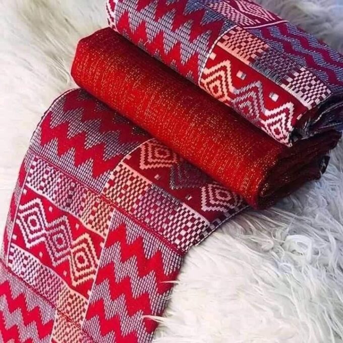 Red & Multi Authentic Handwoven Kente Cloth