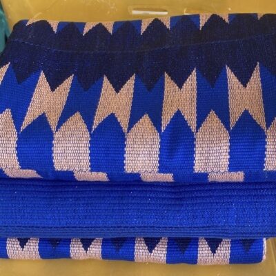 Dark Blue & Peach Authentic Handwoven Kente Cloth