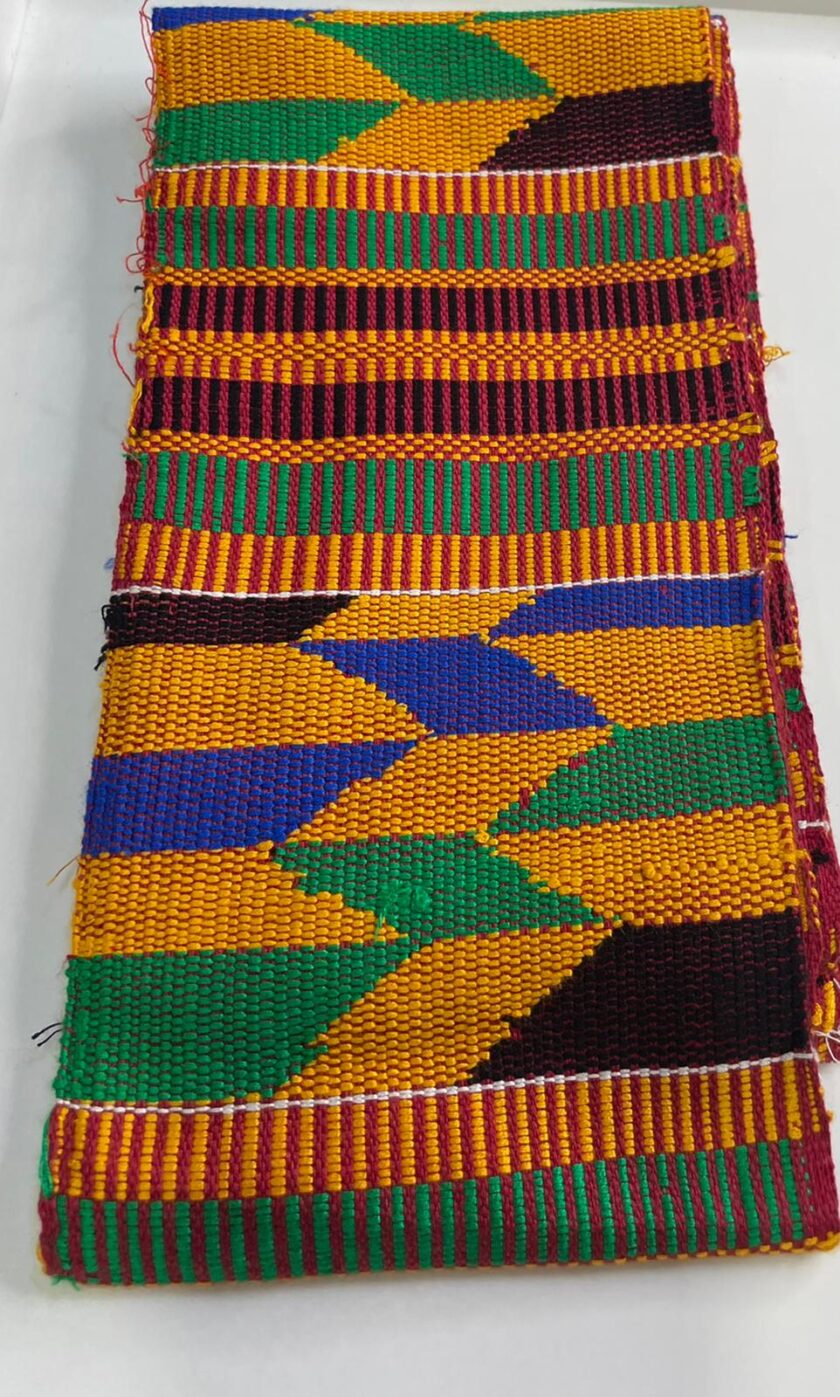Our authentic hand woven African Ghanaian Muffler or Stole in traditional Kente pattern.