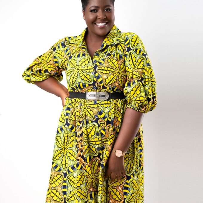 Makeba Ankara African Print Shirt Style Mini Dress With Balloon Sleeves