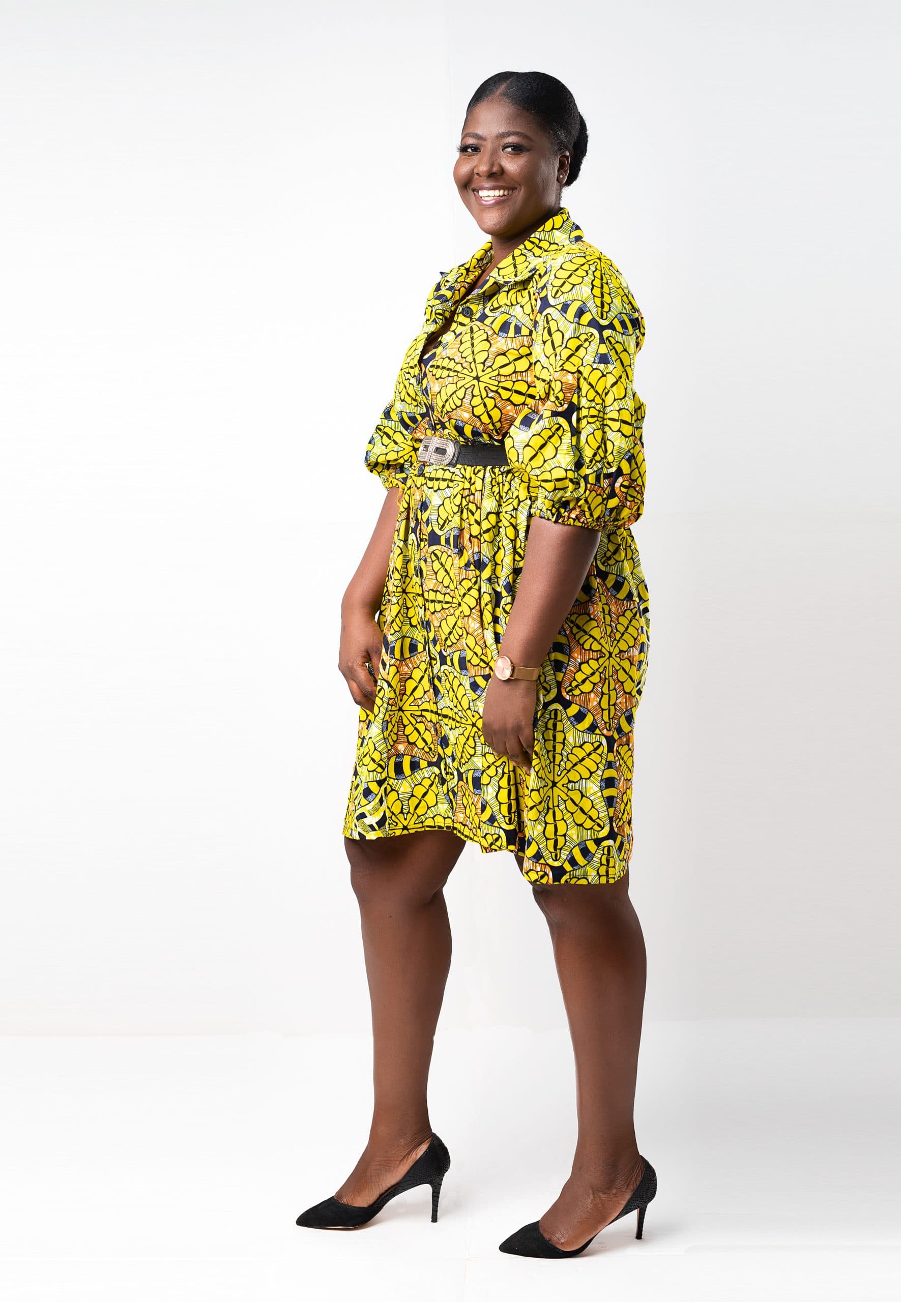 side Makeba Ankara African Print Shirt Style Mini Dress With Balloon Sleeves