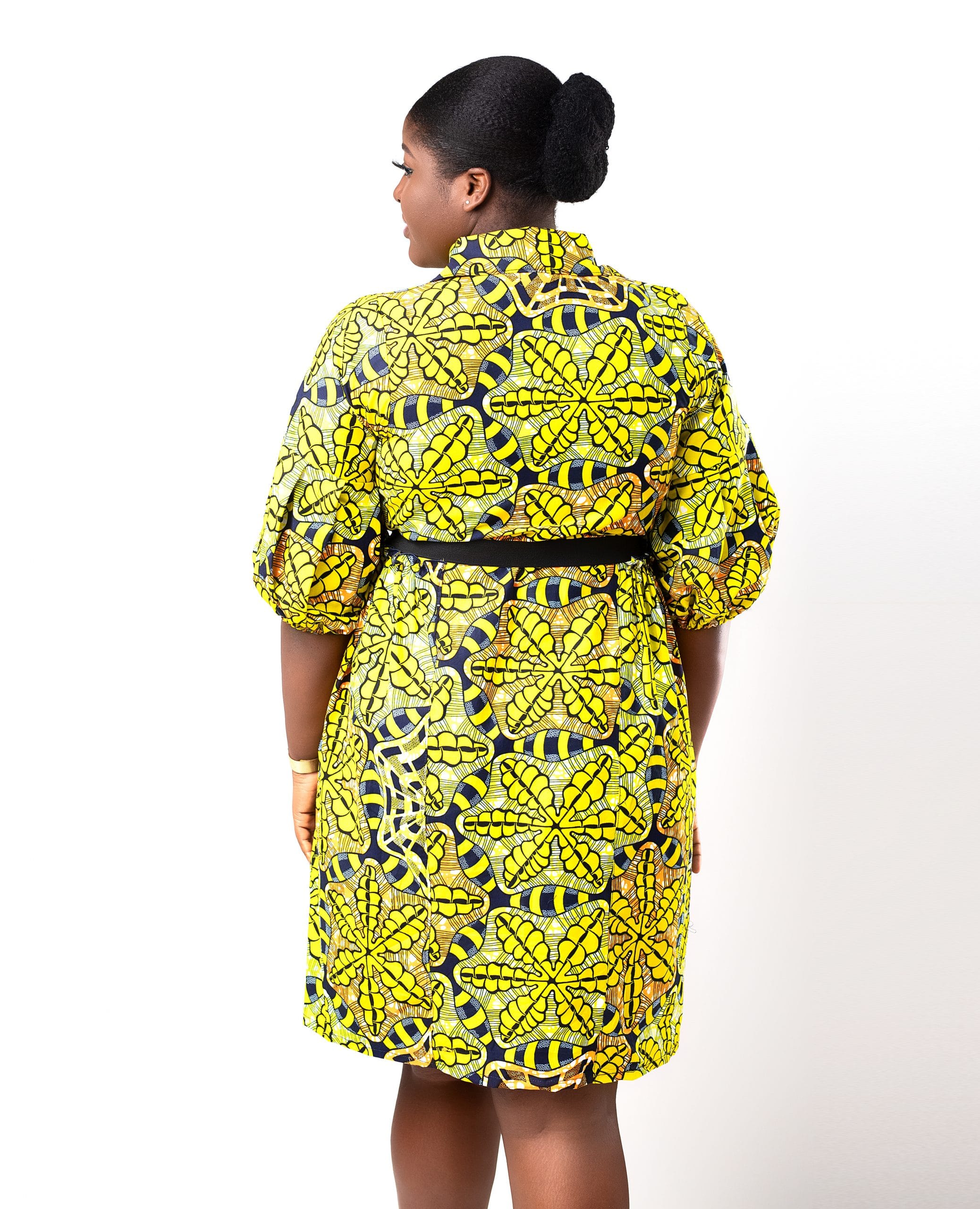 back Makeba Ankara African Print Shirt Style Mini Dress With Balloon Sleeves