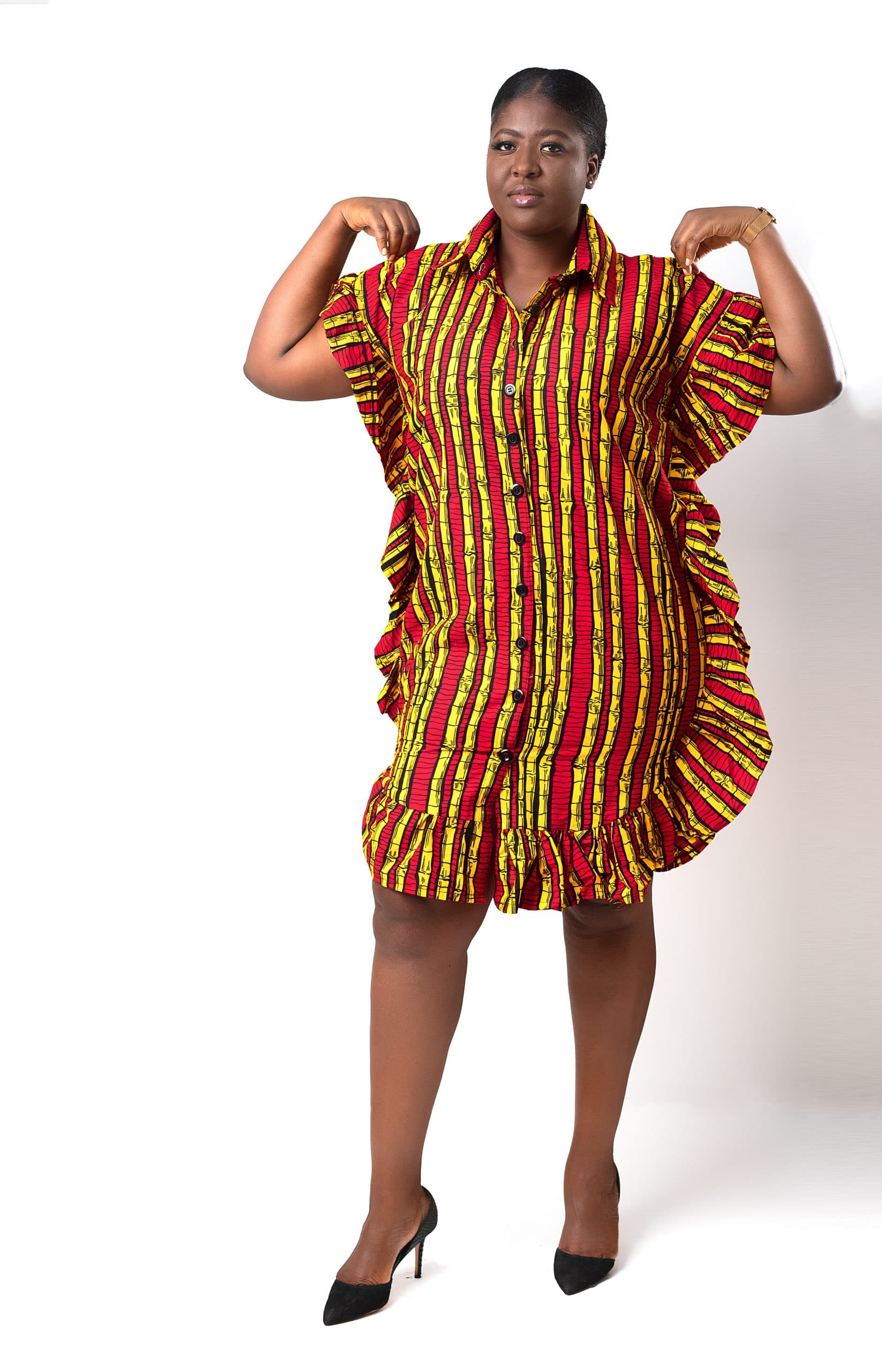 arms Sura Ankara African Print Shirt Dress With Flared Trim