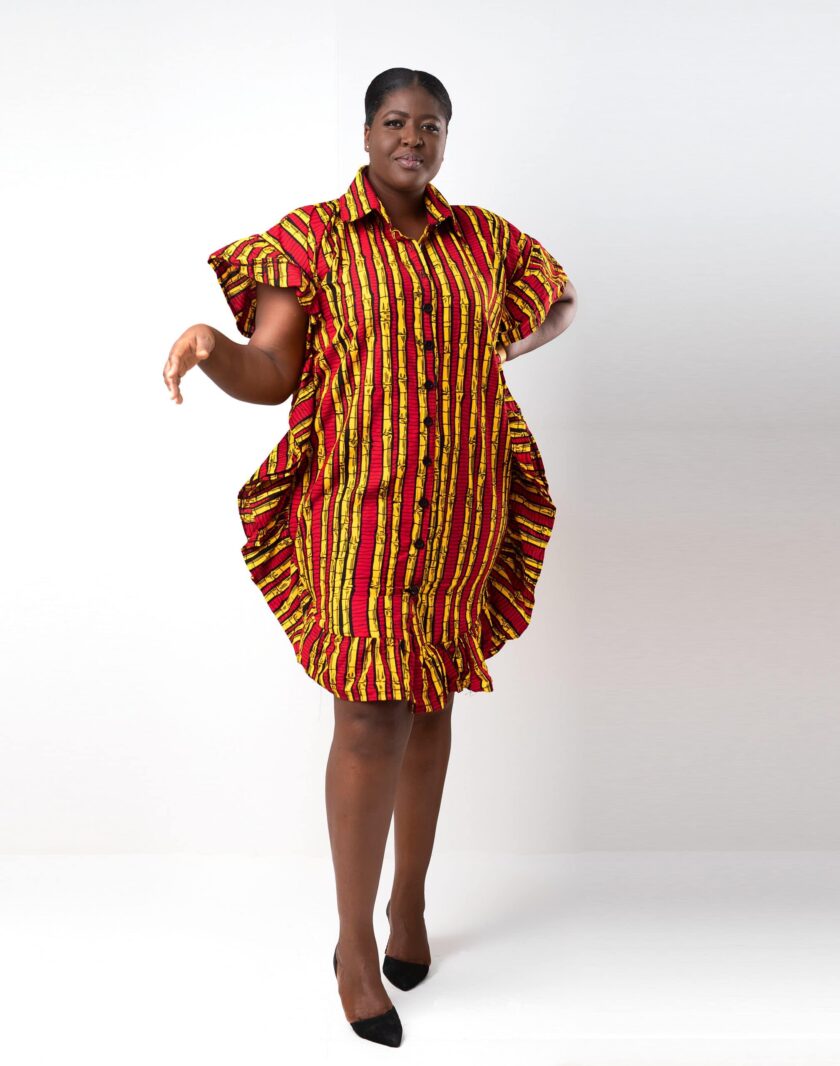 front Sura Ankara African Print Shirt Dress With Flared Trim
