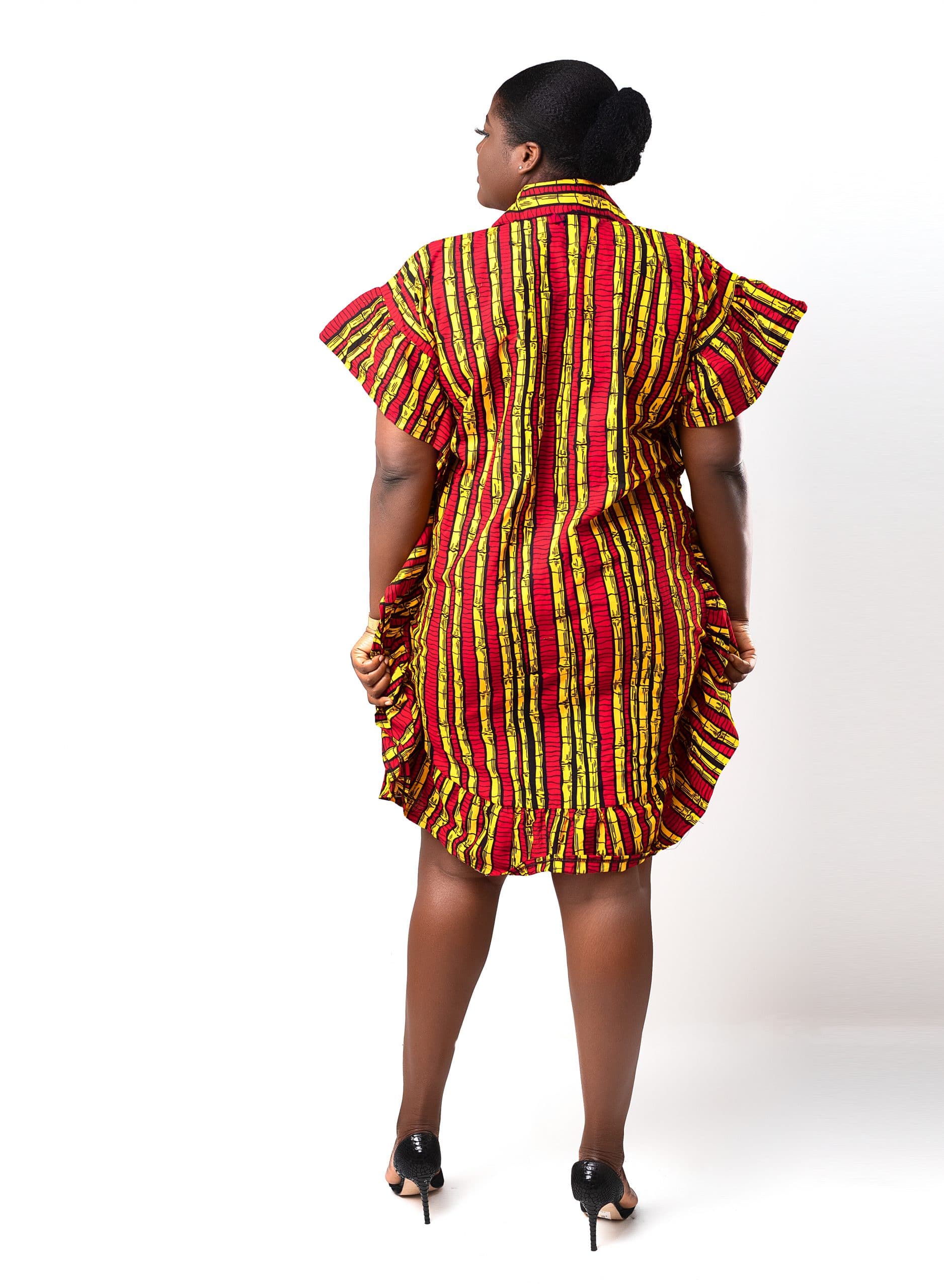 back Sura Ankara African Print Shirt Dress With Flared Trim