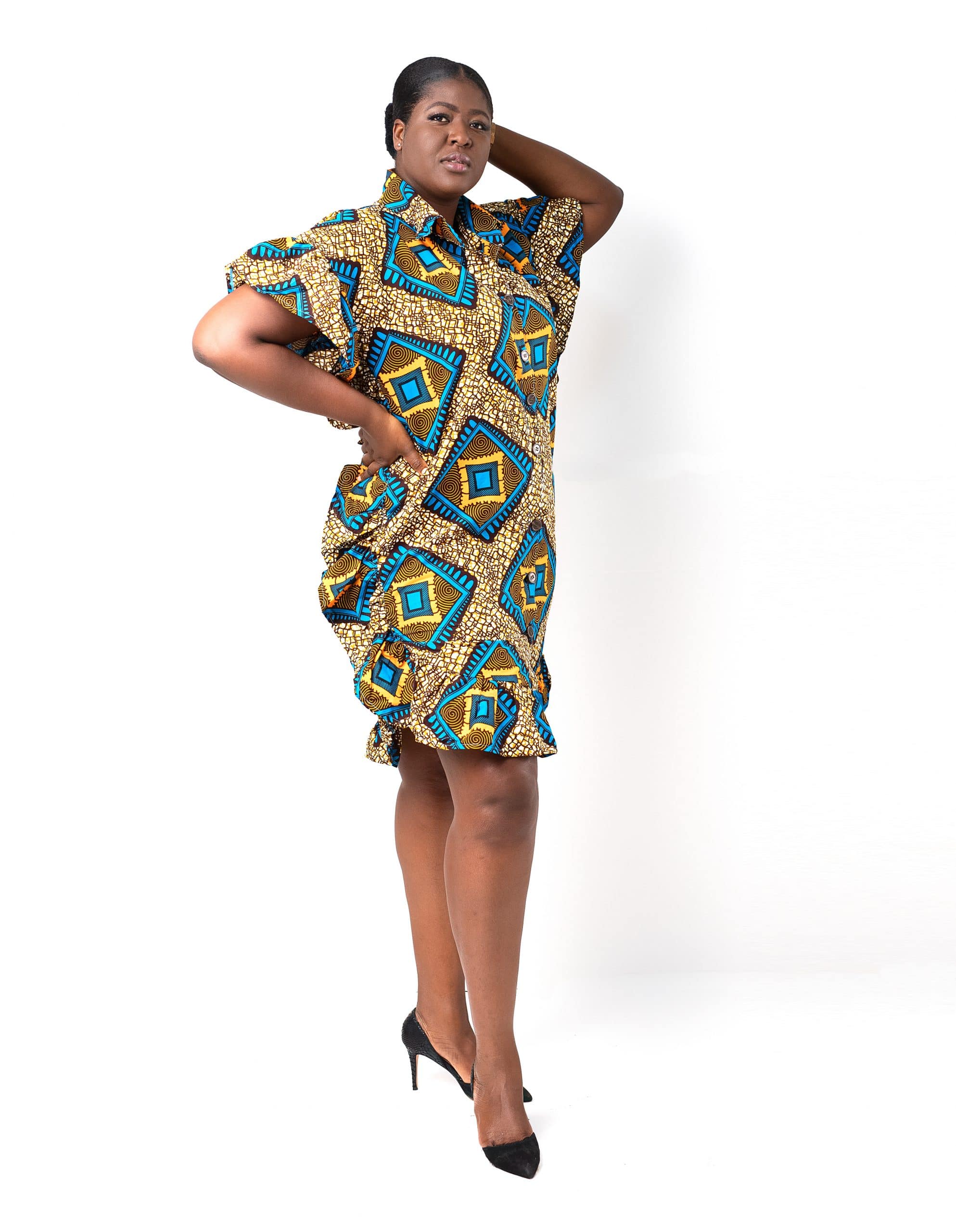 arm Destiny Ankara African Print Shirt Dress With Flared Trim
