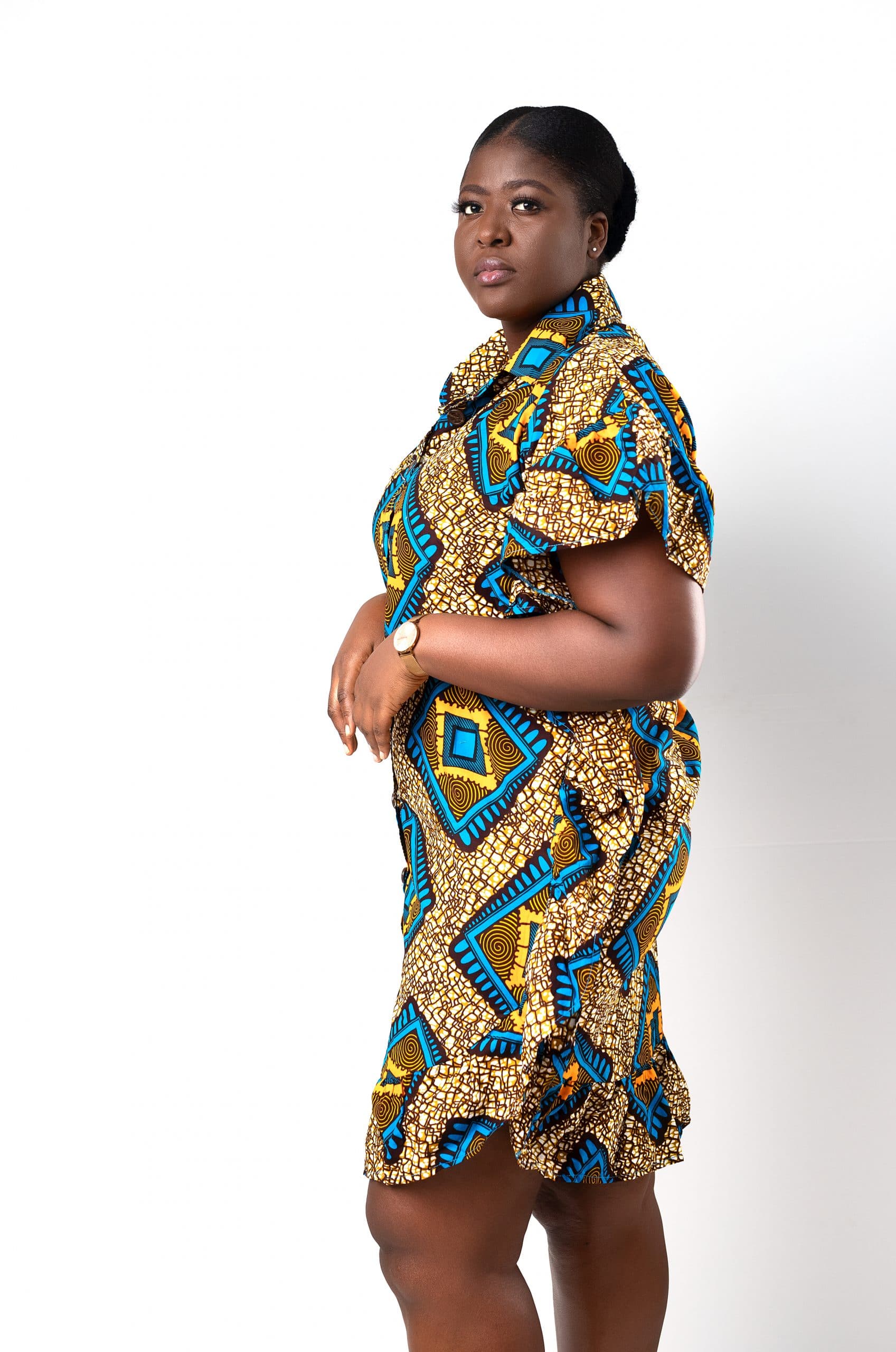 side Destiny Ankara African Print Shirt Dress With Flared Trim