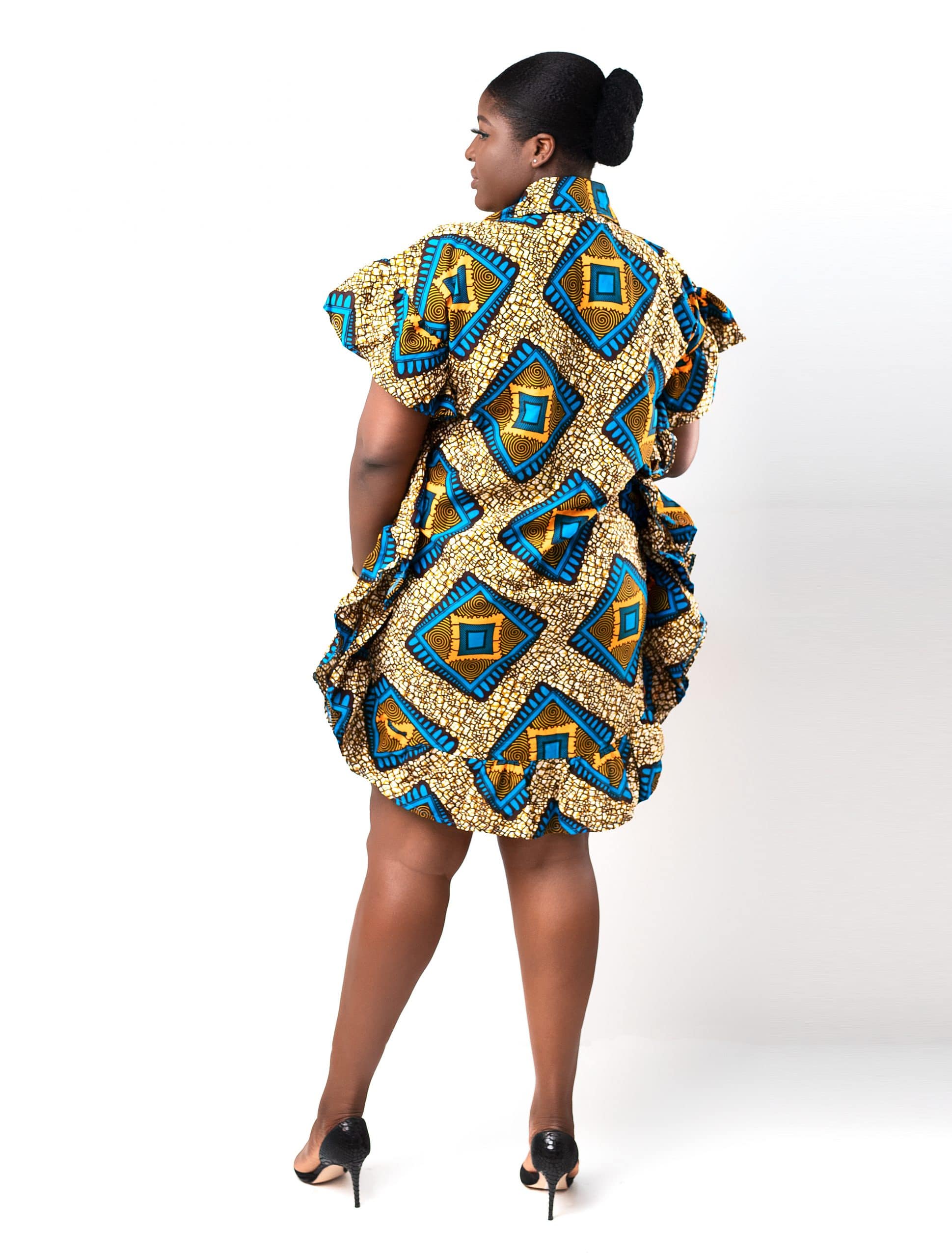 back Destiny Ankara African Print Shirt Dress With Flared Trim