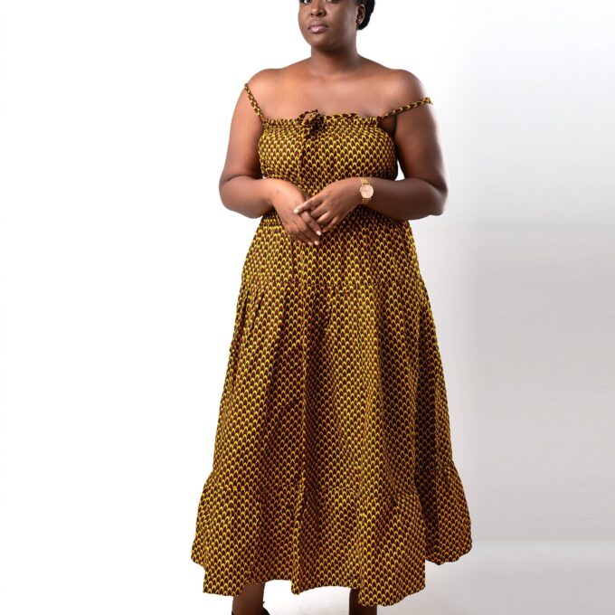 Sibongile Yellow & Black Ankara Full Length Maxi Dress