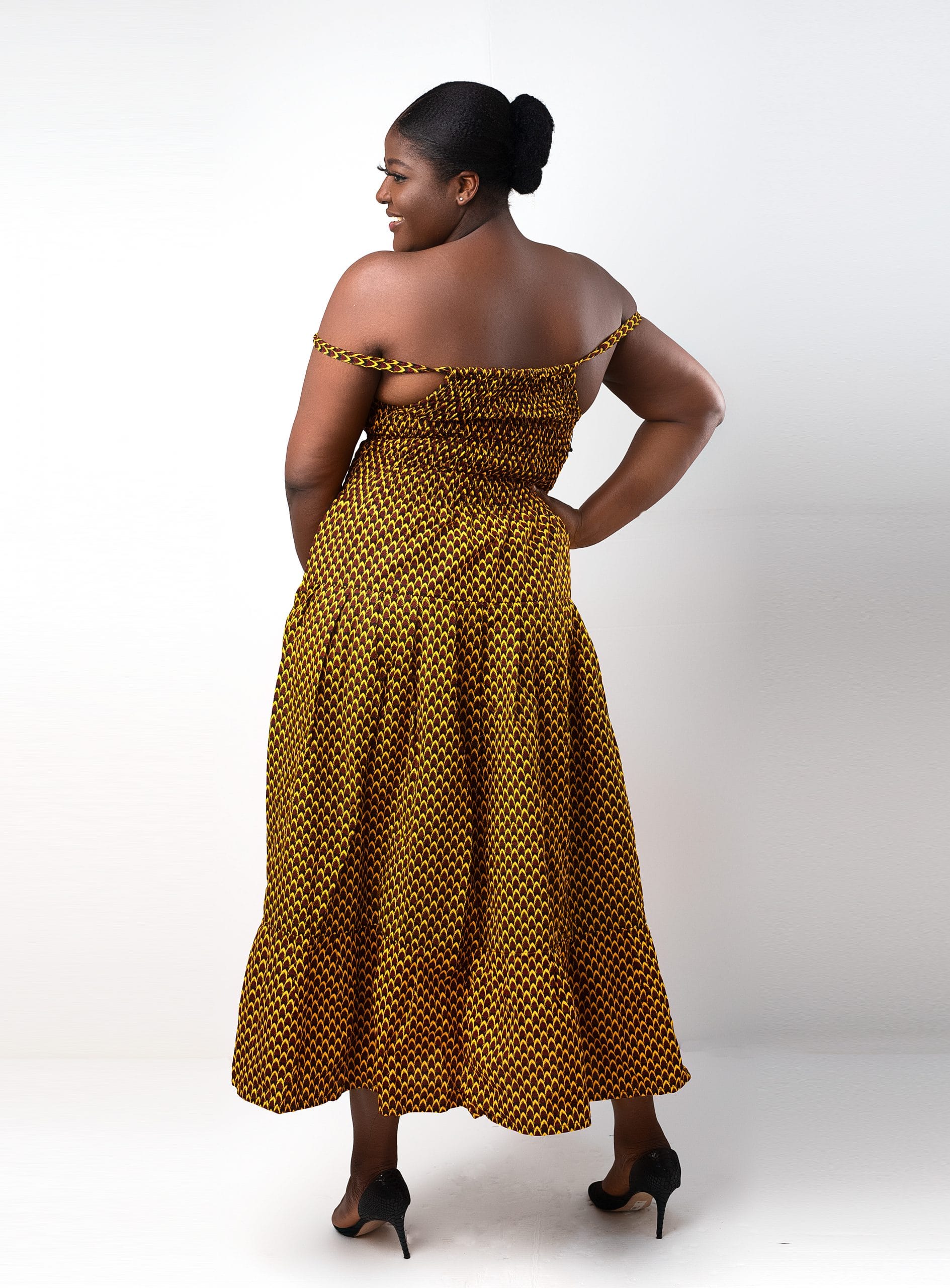 back Sibongile Yellow & Black Ankara Full Length Maxi Dress