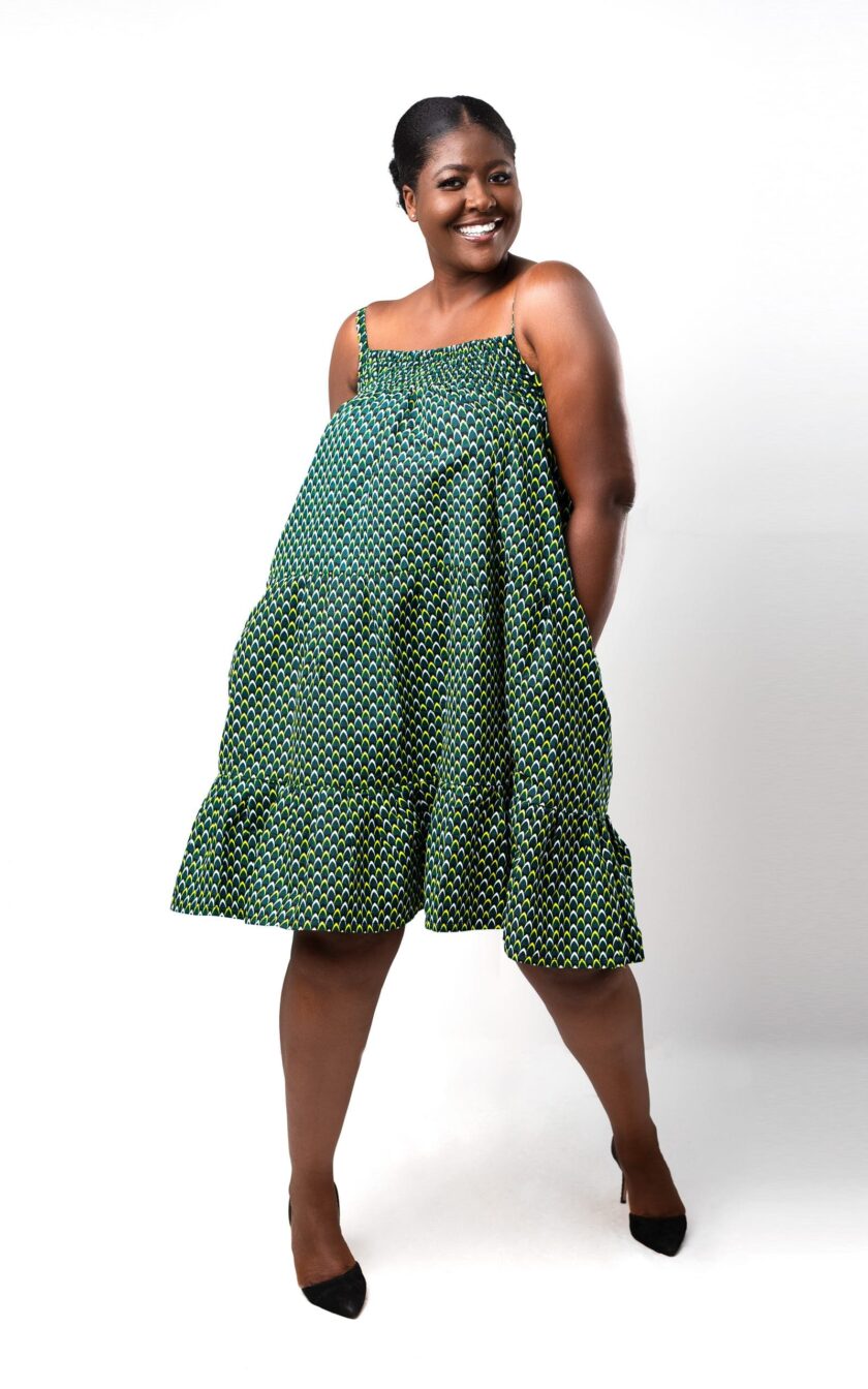 front Esi Green Midi Length Voile Strappy dress