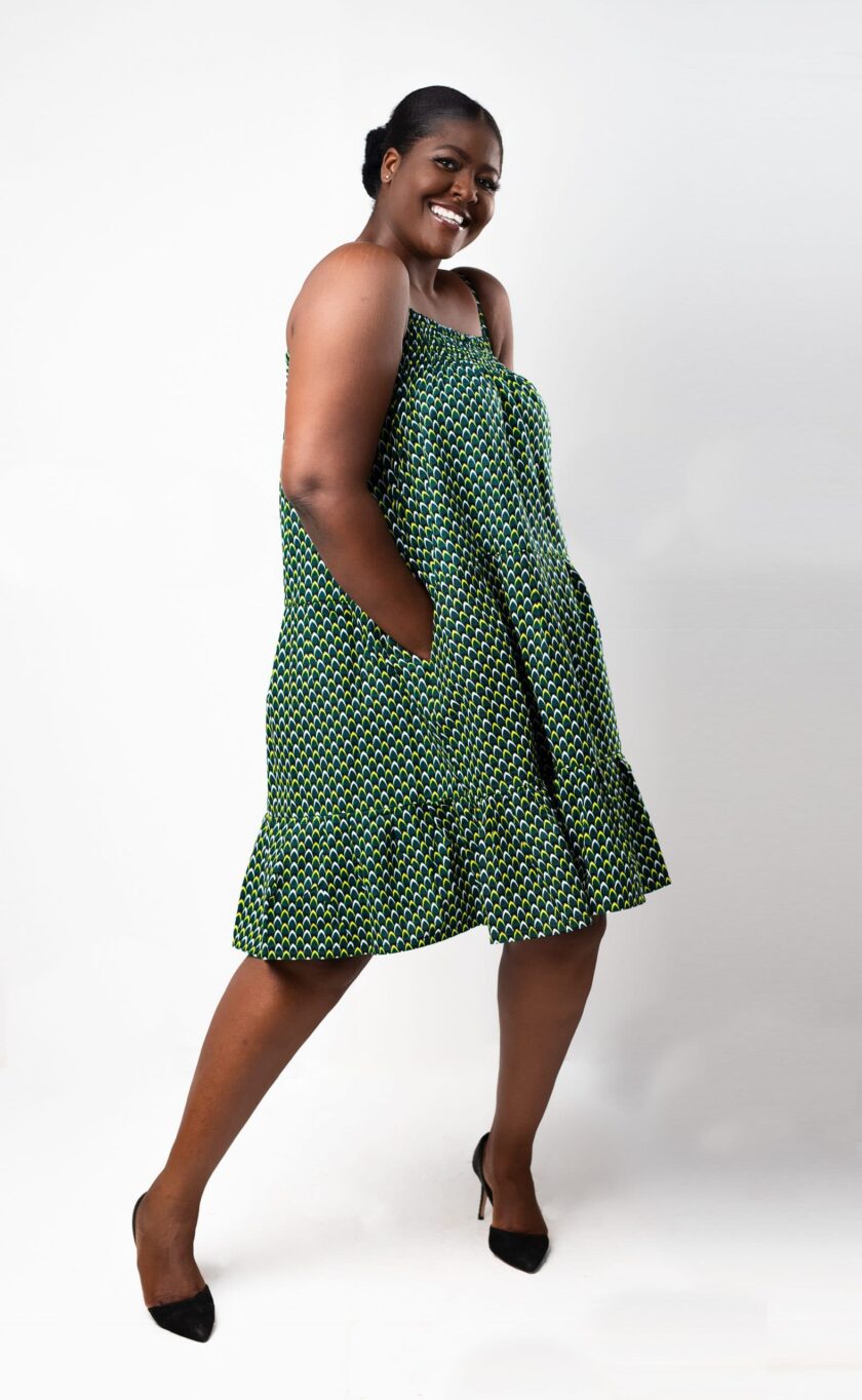 side Esi Green Midi Length Voile Strappy dress