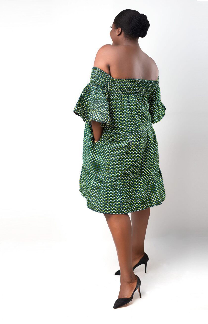 back Thando African Ankara Print Bardot Midi Maxi Dress