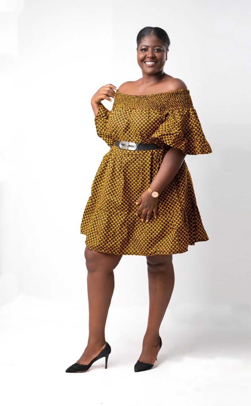 side Thando Yellow African Ankara Print Bardot Midi Maxi Dress