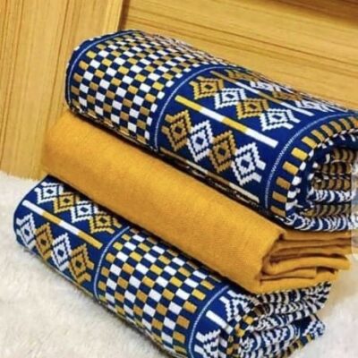 Blue & Yellow and White Authentic Handwoven Kente Cloth