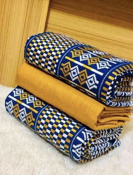 Blue & Yellow and White Authentic Handwoven Kente Cloth