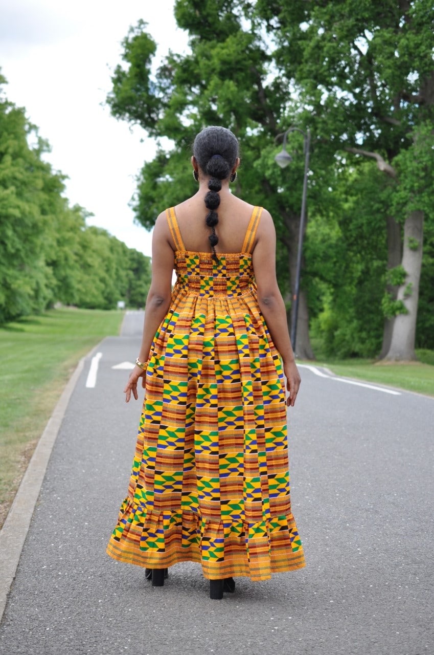 back Fatia Traditional African Kente Summer Maxi Dress